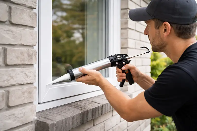 Mand fuger vindue med silikone